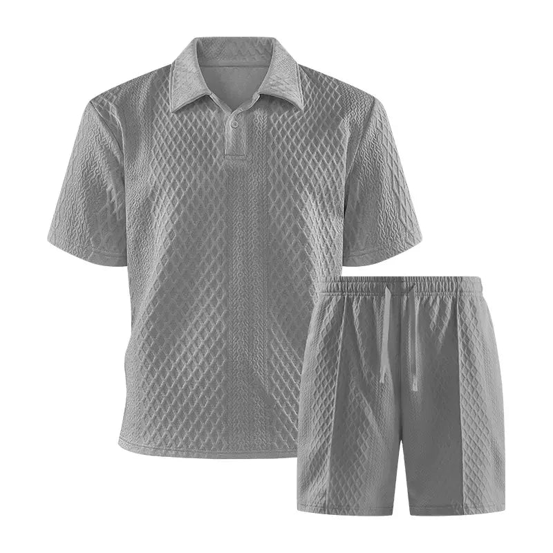 Elevate Your Summer Style with Our Men's Solid-Color Polo Shirt and Drawstring Shorts Set - Perfect for Everyday Outdoor Adventures