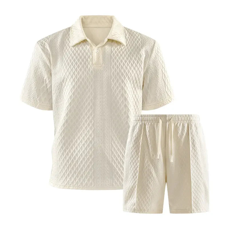 Elevate Your Summer Style with Our Men's Solid-Color Polo Shirt and Drawstring Shorts Set - Perfect for Everyday Outdoor Adventures